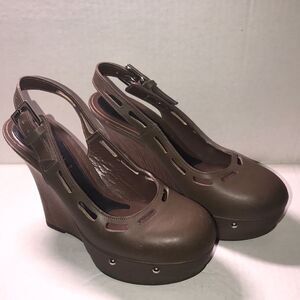 Marni Women's Brown Wedge Platform Slingback Heels Clogs Size 36
